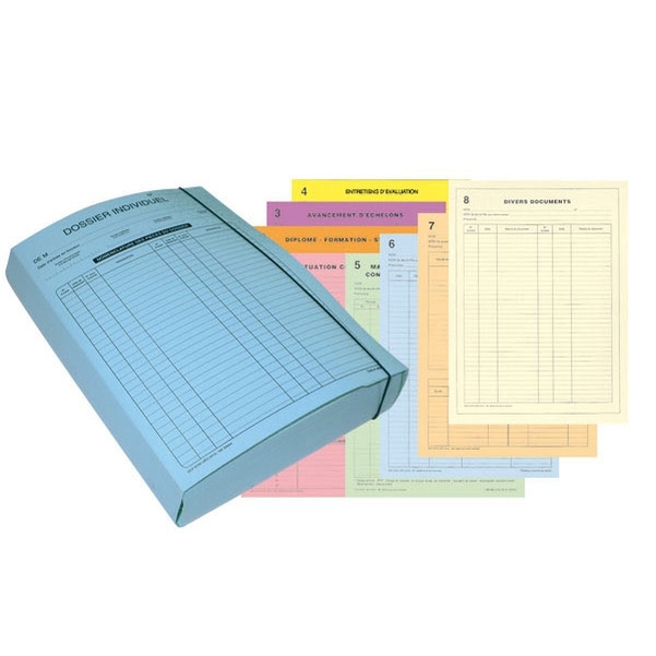 Kit complet du dossier du personnel - Chemise BLEUE et 8 sous chemises