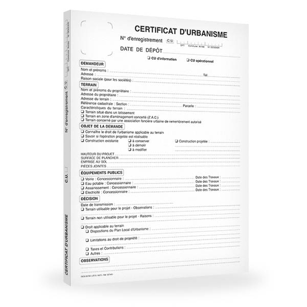 Chemise dossier pour certificat d'urbanisme