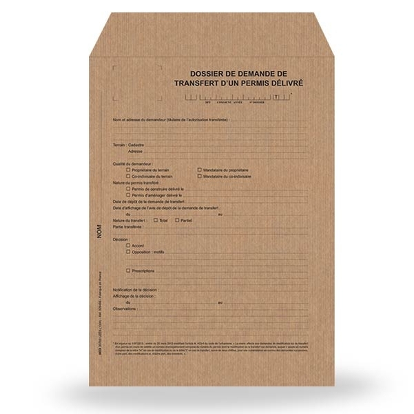 Pochette kraft 120g pour dossier de transfert d'un permis délivré - Vignette 2