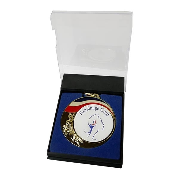MEDAILLE 70MM PARRAINAGE CIVIL RUBAN ECRIN PRESENTOIR