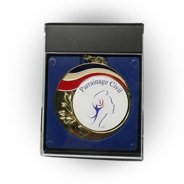 MEDAILLE 70MM PARRAINAGE CIVIL RUBAN ECRIN PRESENTOIR - Vignette 2