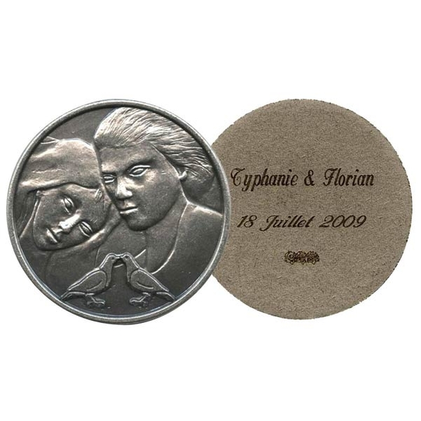 Médaille de mariage Sentiment argent avec gravure et écrin