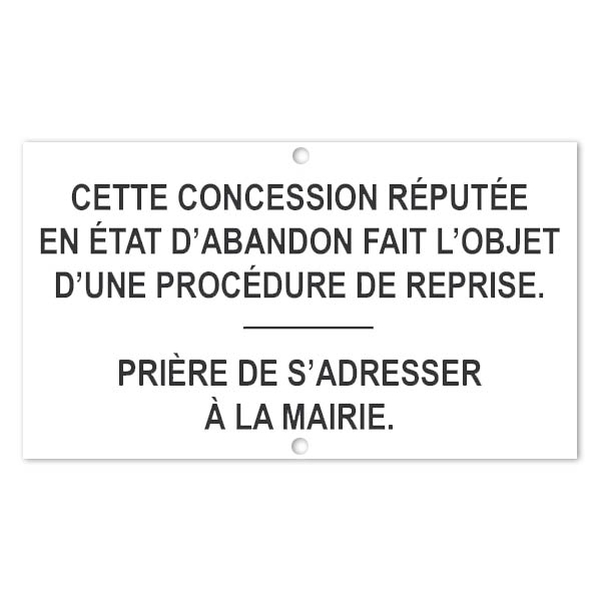 Plaque de cimetière pour concession en état d'abandon