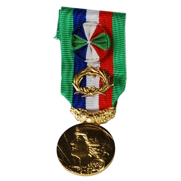 Médaille d'ancienneté agricole en argent doré classe grand or