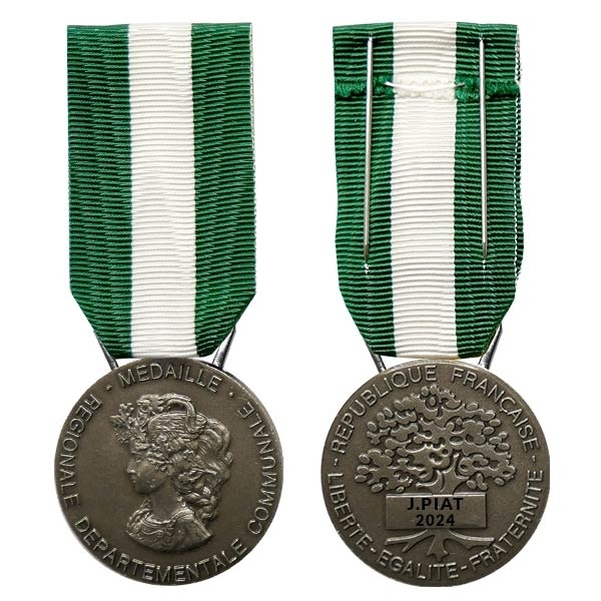 Médaille régionale départementale et communale 20 ans  en bronze argenté PERSONNALISÉE (secteur publique)