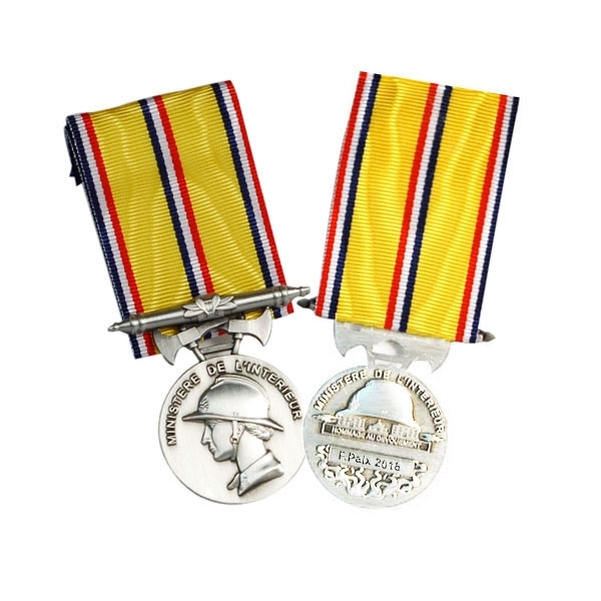 Médaille d'ancienneté Sapeurs Pompiers échelon Argent 20 ans avec texte