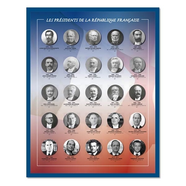 Affiche des Présidents de la République dans un cadre bleu