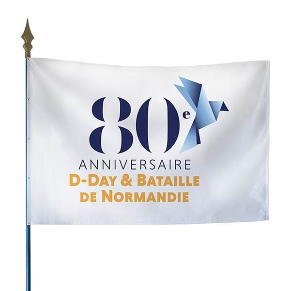 Drapeau D-Day 100X150 - Fond Blanc avec Logo