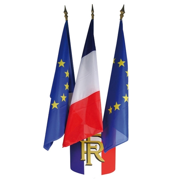 Lot 1 écusson tricolore RF avec 1 drapeau français et 2 drapeaux CEE 60x90 cm