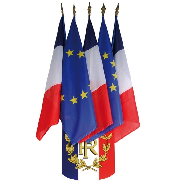 Lot 1 écusson tricolore RF et palmes avec 3 drapeaux français et 2 drapeaux CEE 60x90 cm