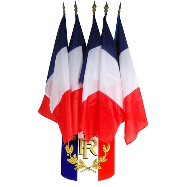 Lot 1 écusson tricolore RF et palmes avec 5 drapeaux français 60x90 cm
