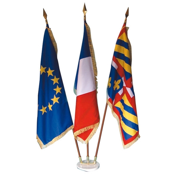 Ensemble de 3 drapeaux d'intérieur avec socle en marbre