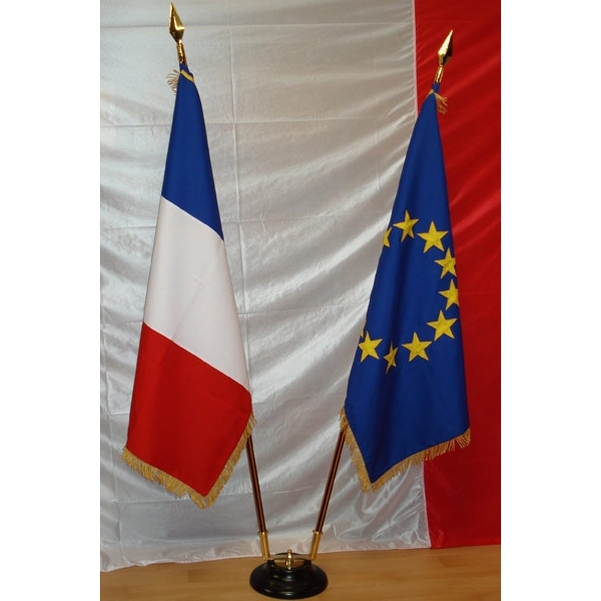 Ensemble de 2 drapeaux d'intérieur avec socle bois