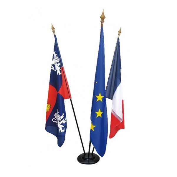 Ensemble 3 drapeaux 100x150 cm avec socle en bois