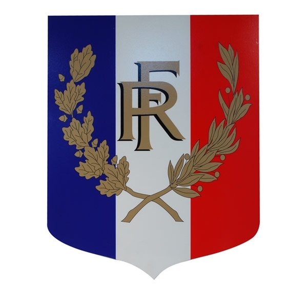 Ecusson porte-drapeaux tricolore avec RF et palmes