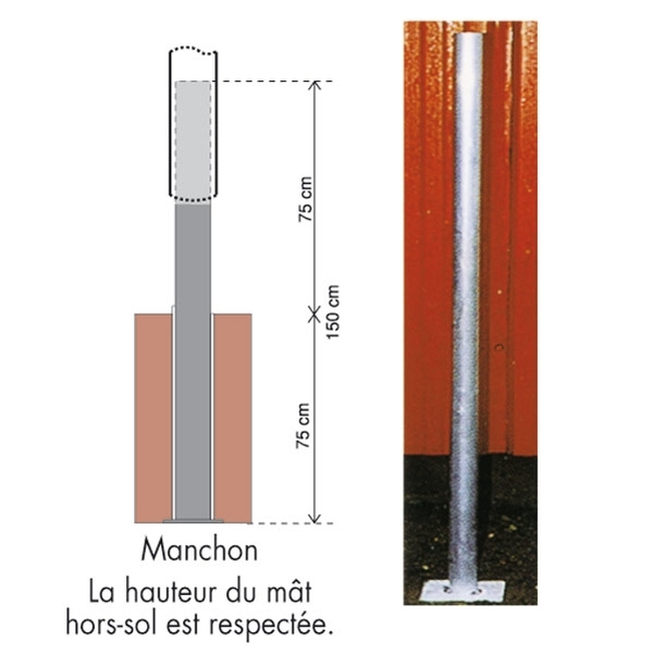 Embase manchon pour mât de 3 à 7 m
