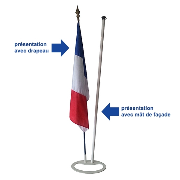 Pied porte drapeaux 3 places en acier blanc - Vignette 2