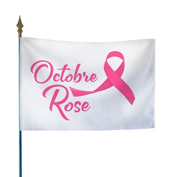 Drapeau Octobre Rose 50x75 cm - Fond Blanc Logo Rose