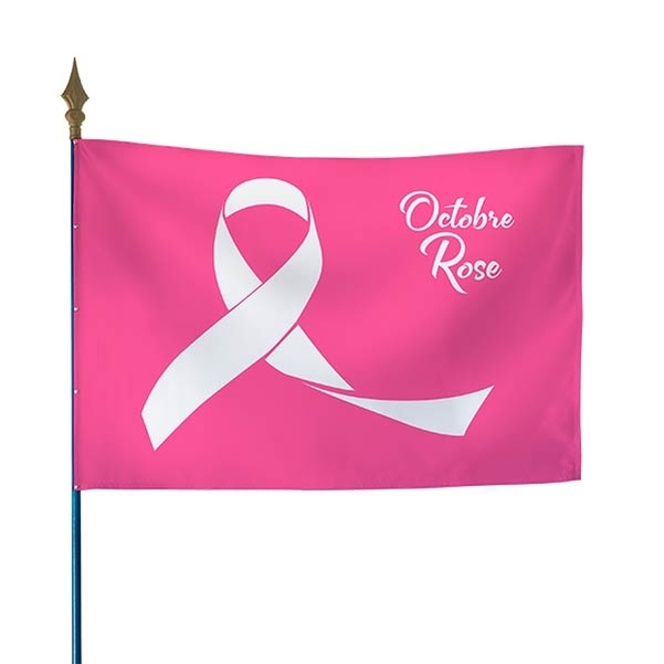Drapeau Octobre Rose 60x90 cm - Fond Rose Logo Blanc
