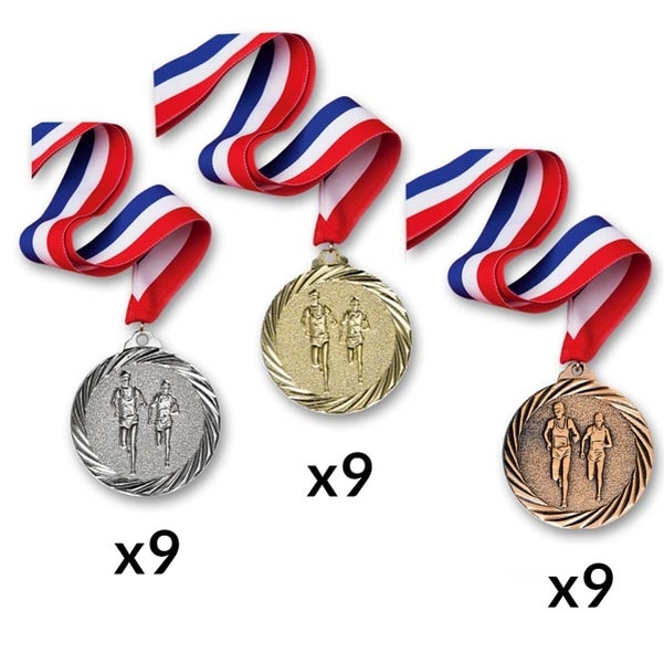 Lot 27 médailles 32 mm cross des écoles avec ruban BBR 10 mm