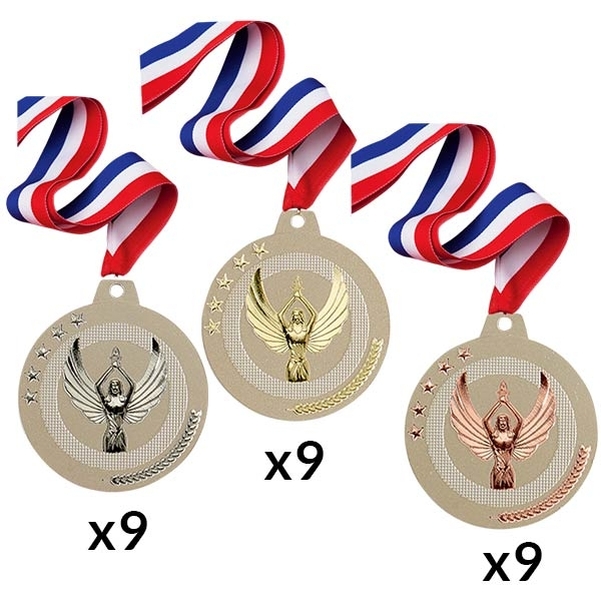 Lot 27 médailles 50 mm podium victoire avec ruban BBR 20 mm