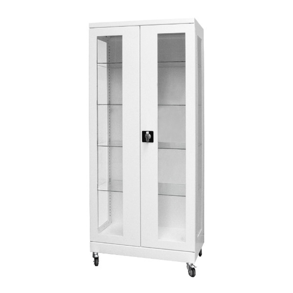 Armoire à pharmacie sur roulettes avec les cotés en verre
