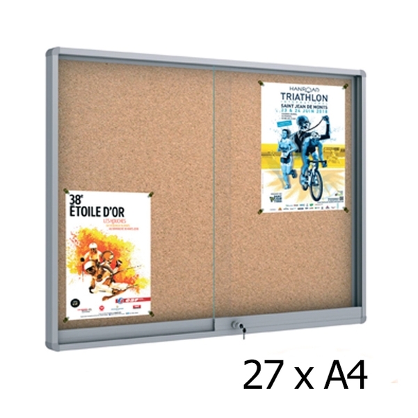 Vitrine d'affichage intérieur avec portes coulissantes 27xA4 - Fond liège
