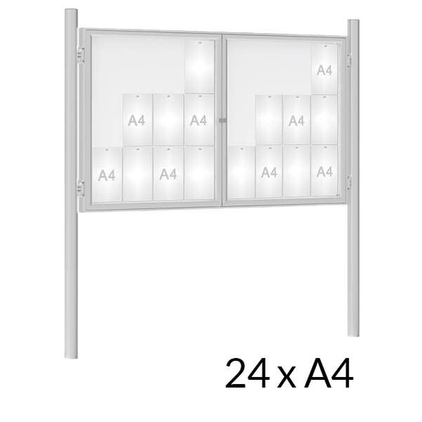 Vitrine d'affichage extérieur sur pied JOTARO 75 pour 24 A4 - 2 portes