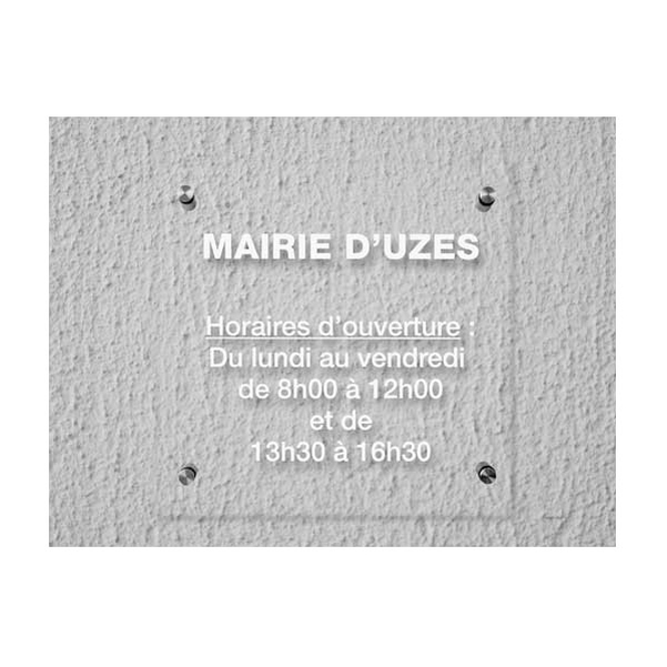 Plaque horaires en plexiglas avec impression 30x30cm