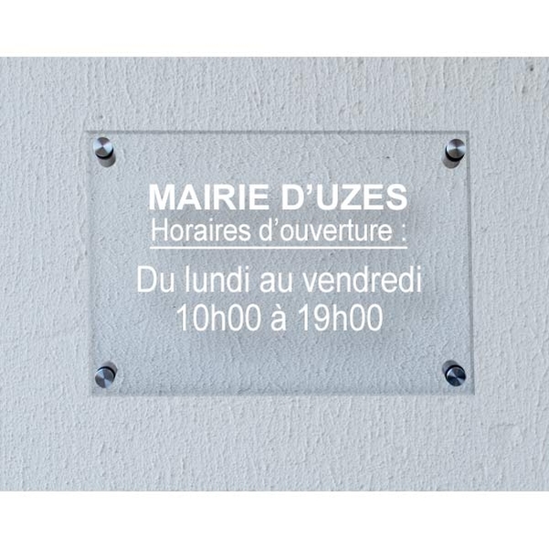 Plaque horaires en plexiglas avec impression 30x20cm