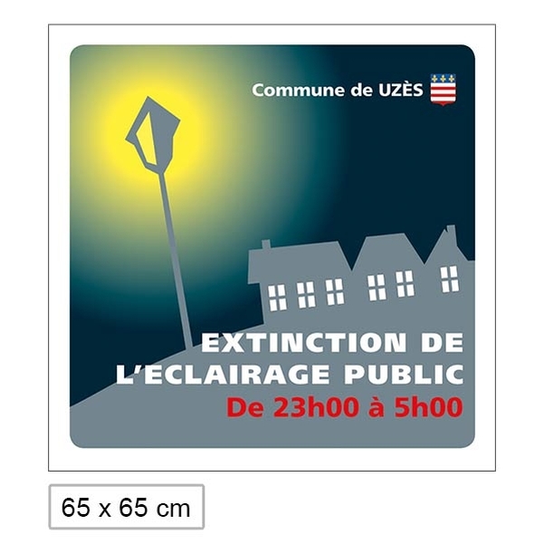 Panneau " Extinction de l'éclairage public " 65x65cm personnalisable