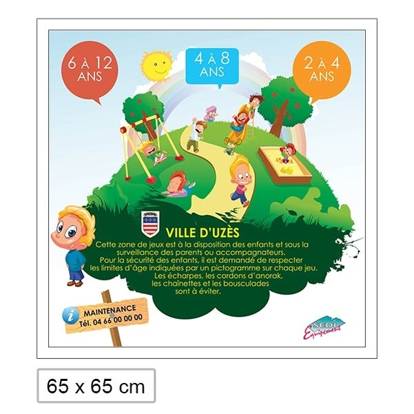 Panneau de consignes Alu pour Aire de Jeux 65x65cm personnalisable