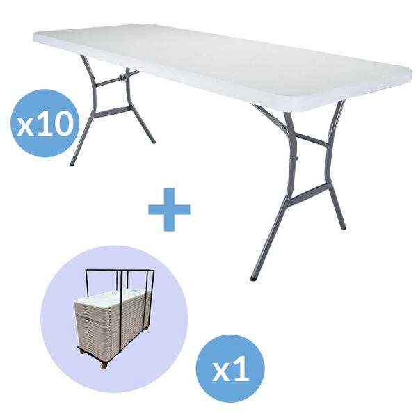Lot 10 tables Lifetime ECO 183x76 cm et 1 Chariot