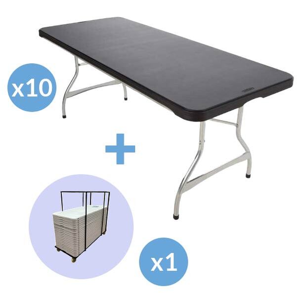 Lot 10 tables Lifetime LUXE 183x76 cm et 1 Chariot
