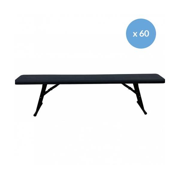 Lot 60 Bancs Pliants Furnitrade Noir 175 cm