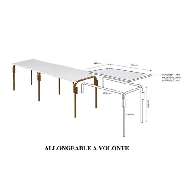Plateau mélaminé pour table modulable "Mairietable" 120x80 cm - Vignette 2