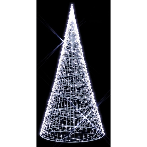 Cône 3D lumineux en fibre de verre blanc H.80cm