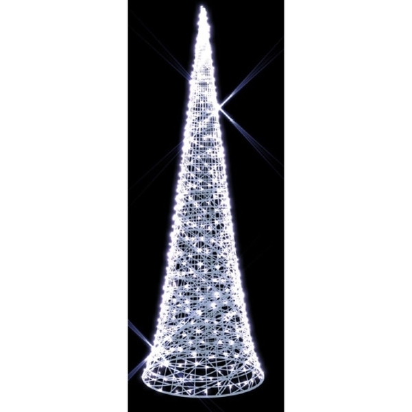 Cône effilé 3D lumineux en fibre de verre blanc H.120cm