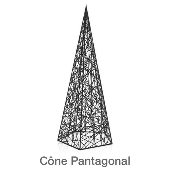 Cône pentagonal 3D lumineux en fibre de verre blanc H.130cm