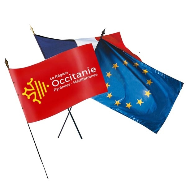 Drapeaux Français Européen et Occitanie 60x90cm - Lot de 3