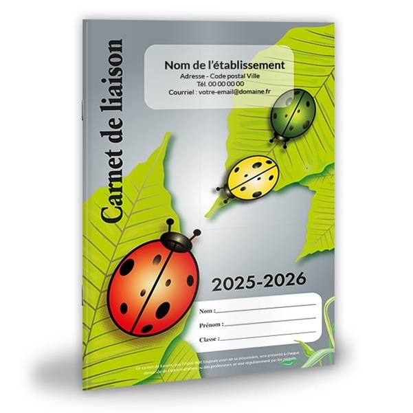 Carnet de liaison personnalisé Coccinelle avec mot du Maire