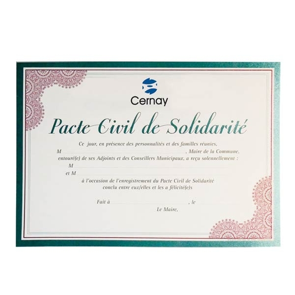 Diplôme du PACS Design Paper personnalisé