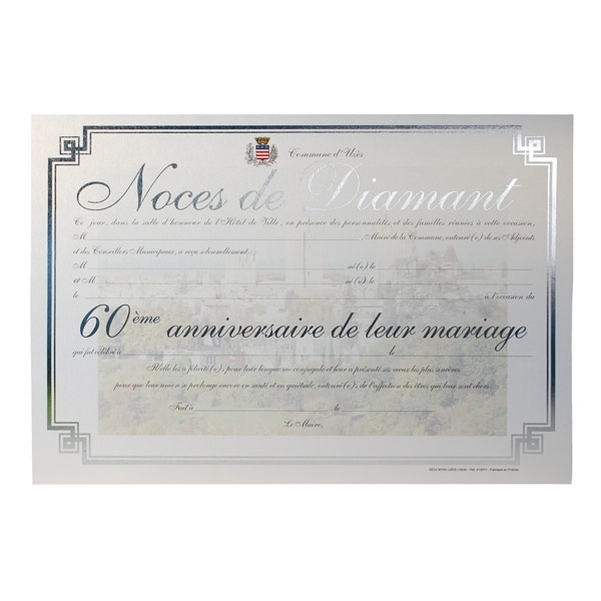 Diplôme de mariage pour Noces de diamant personnalisé - 60 ans - Finition argent - Vignette 2