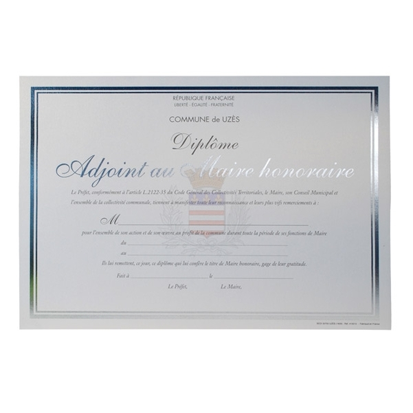 Diplôme adjoint au maire honoraire Design Paper personnalisé