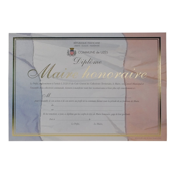 Diplôme de maire honoraire Design Paper personnalisé