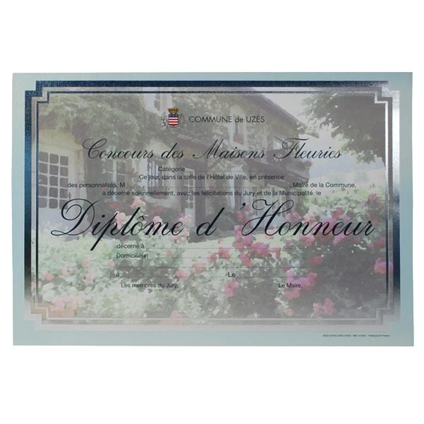 Diplôme d'honneur pour maisons fleuries Design Paper personnalisé - Modèle pierre