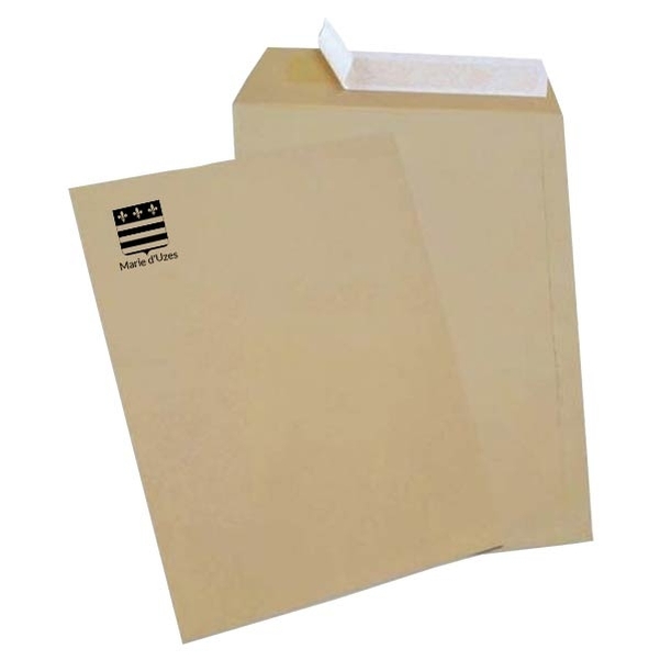 500 Sacs C5 (16,2 x 22,9 cm) - Kraft Brun Recyclé 90g sans fenêtre - Impression 1 couleur