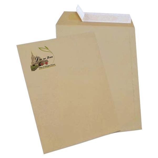 500 Sacs C5 (16,2 x 22,9 cm) - Kraft Brun Recyclé 90g sans fenêtre - Impression Quadri