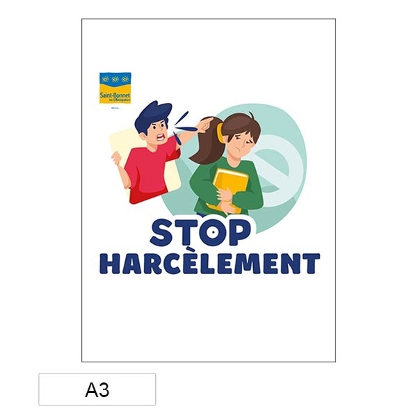 Panneau Stop au harcèlement scolaire - PVC A3 - Personnalisable