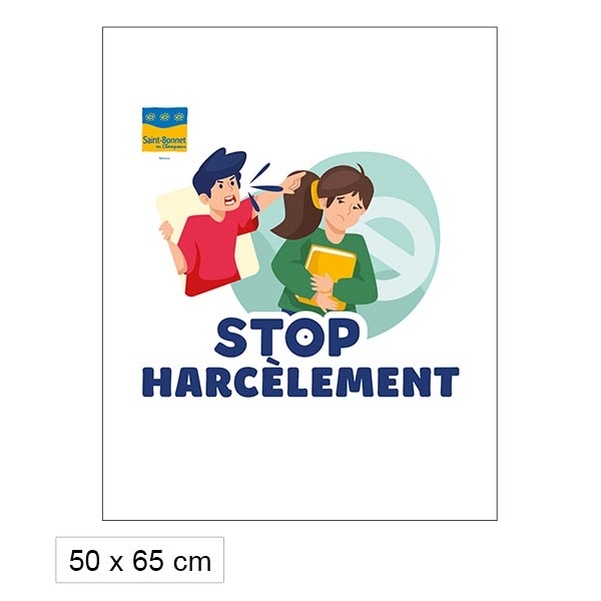 Panneau Stop au harcèlement scolaire - PVC 50X65 cm - Personnalisable